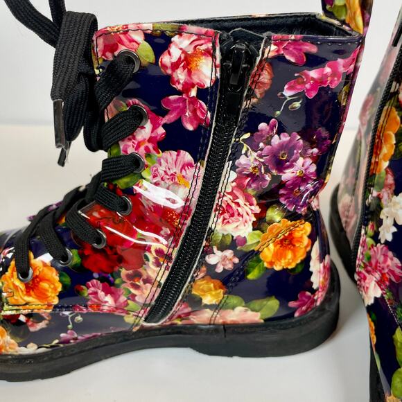 Thereabouts Girls Reese Floral Combat Boots Size 3 Side Zip Black - Picture 5 of 9